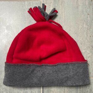 Land’s End Pom Pom Fleece Beanie Red Gray Size Small